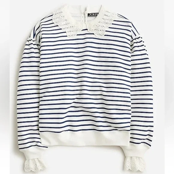 J. CREW French terry sweatshirt with lace trim Size M NWOT $118 BT719 - Picture 1 of 12